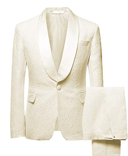 Men's Two Piece Formal Printing Mens' Suit Slim Fit Shawl Collar Wedding Tuxedos for Groomsmen (Blazer+Pant)