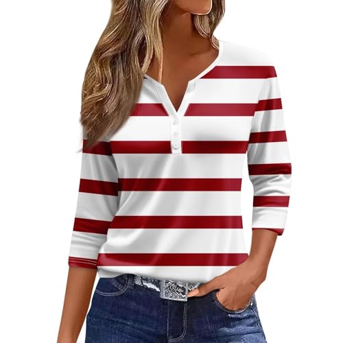 LilyCoco Womens Tunic Striped 3/4 Sleeve V Neck T Shirts Casual Botton Shirt