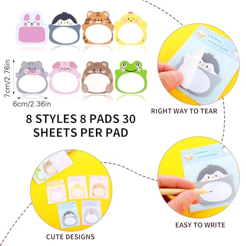 16Packs Cute Sticky Notes, Self-Stick Fun Animal Notes Kawaii Memo Pads Mini Animal Shaped Notepads - Image 2