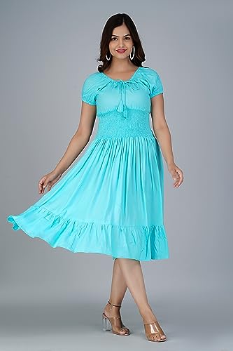 Image of Denarius Women's Rayon Short Sleeves Round Neck Solid A-Line Gown Dress