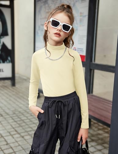 Image of Arshiner Girls Long Sleeve Mock Turtleneck Shirts Slim Fit Base Layer Top