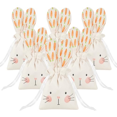 Sacs cadeaux de Pâques Sucrain en toile de jute avec oreilles de lapin lot de 6