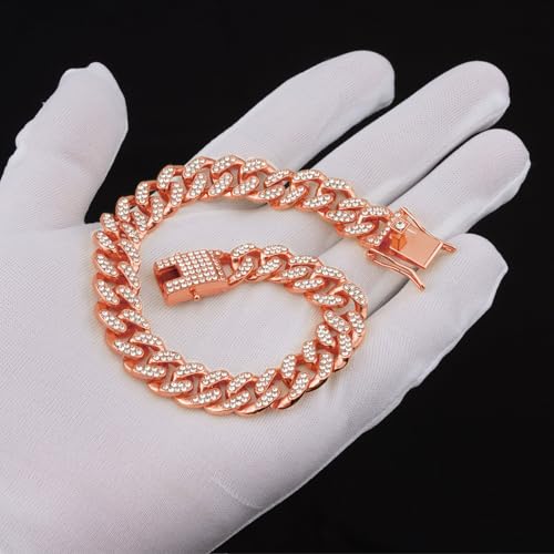 Image of Rosegold Dog Chain Diamond Collar Walking Metal Chain Collar with Secure Buckle, Pet Cuban Style Collar Jewelry Accessories for Small Medium Large Dogs, Available in Pet Gift (Rosegold, 20inch)