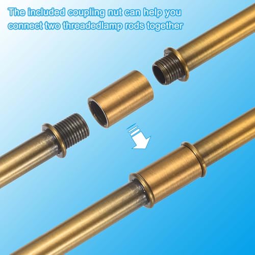 Image of PATIKIL Straight Pipe Lamp Stems Rod Kit, 2 Set M10 Carbon Steel 150mm(5.91 inch) Long Double End Thread Rod with Coupling Nuts Sleeve Connector for Table Lamps Chandeliers,Copper Gold
