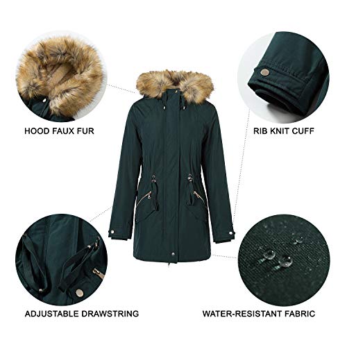 Royal Matrix Women's Warm Winter Parka Coat Hooded Sherpa Lined Winter Jacket with Zip Pockets, Regular & Plus Size (Dark Green, 12) - Thumbnail 7