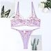 Women Floral Embroidered Lingerie Set Sheer Mesh Bra and Panty Set See Through Scallop Trim Underwear Boudoir Outfits Purple