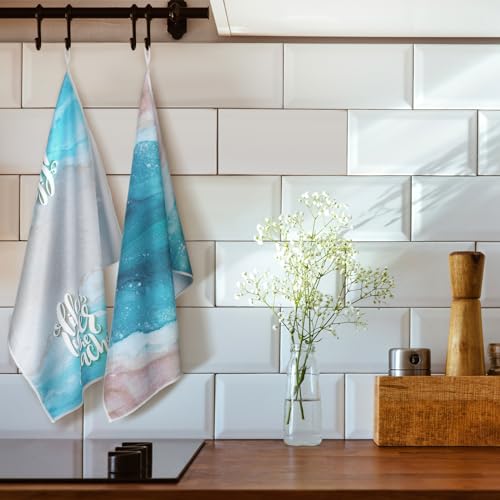 Bencailor Küchenhandtücher, Sonnenblumen, Frühling, Sommer, Blume, Meer, Strand, Zitrone, Küchentücher, schnell trocknend, Dekoration zum Kochen (helle Farben, Strand), 4 Stück – Bild 3