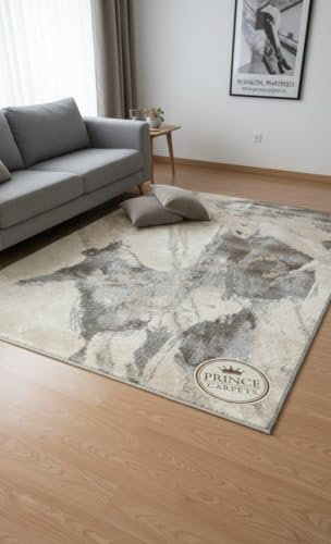 Image of 8x11 Feet (240x340 CM) Carpet for Living Room Hall & Drawing Room - Beige Animal Modern Abstract Geometric Silk-Touch Luxury Hotel-Style Washable Anti-Skid Turkish Area Rug