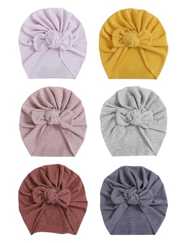 6 PCS Stretchy Baby Turban Hats, Baby Hat with Bows for Girls, Ba...