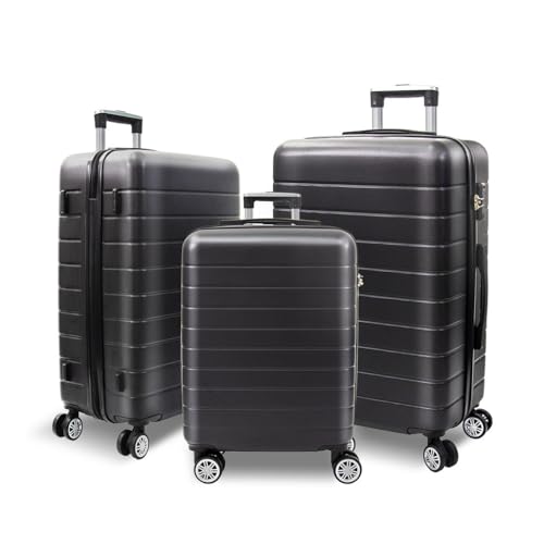 3 Piece Luggage, Modern Lightweight Suitcase with Hooks and Spinner Wheels Hard Shell Carry On Luggage with Password Lock and Telescopic Rod for Business Travel Domestic Foreign Travel,Black