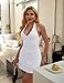 BEAGIMEG Women's Sexy Bodycon A-line Halter Deep V Backless Club Party Mini Dress White