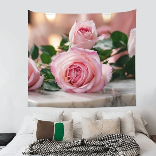 Tapiz grande EdWal de rosas rosas de 152 x 130 cm, la solución ideal para paredes vacías 4