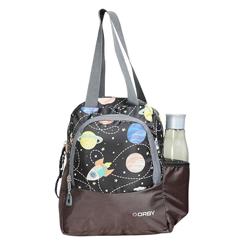 Image of ORBY Lunch Bag Galaxy Brown | Water-Repellent Durable Fabric | Tiffin Bag with Bottle Holder & Front Pocket | Strong Zipper & Spacious Meal Storage (Galaxy Pattern, Brown)