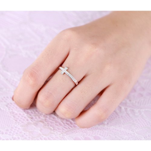 Flyow Anello in argento Sterling 925 con croce laterale incisa in bianco, Argento, Nessuna pietra preziosa