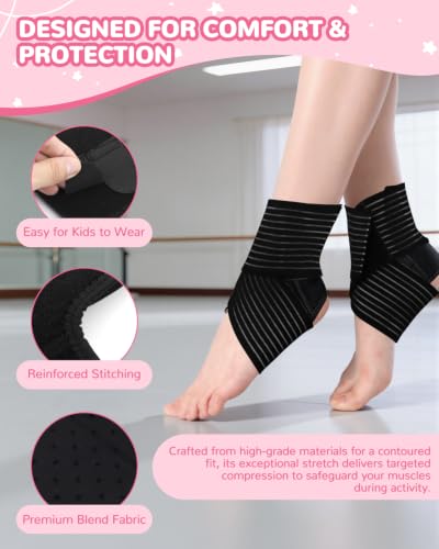 Image of 6 PCS Kids Ankle Brace Set, Ankle Support Wraps, Knitted Ankle Sleeve Sock for Sprains, Injuries and Active Play for Daily Wear, Injury Prevention (Black, Small)