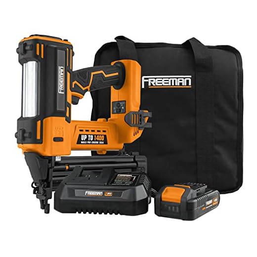 Freeman PE20VBR50 20 Volt Cordless 18-Gauge 2" Brad Nailer Kit with Lithium Ion Battery, Charger, Bag, and Nails (500 Count) – 1400 Shots per Charge