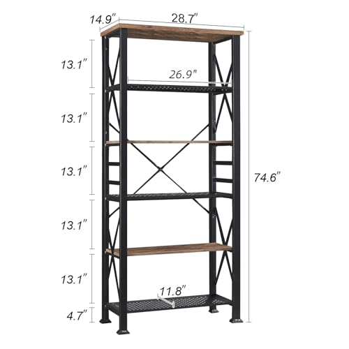 Hombazaar 6 Tier Bookshelf,74 Inch Tall Industrial Bookshelf With Metal Frame And Open Shelves,Rustic Heavy Duty Book Shelf, Metal Bookshelves And Bookcases For Office,Living Room And Library,Brown thumb #1