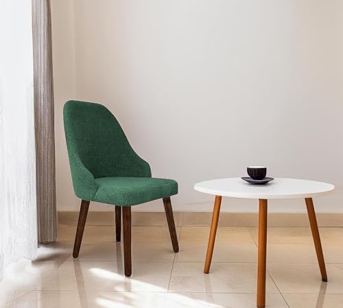 Image of DaneWood Wooden Upholstered Dining Chair | Single Accent Chair for Living /Drawing Room, Bedroom & Office | Upholstery Barrel Arm Chairs with Velvet Fabric, Sheesham Wood Legs, Green, Height 37.5 inch
