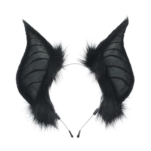jojobasec Faixas de orelhas de morcego de gato, lindo disfarce de Halloween, fantasia de cosplay, feito à mão, orelhas peludas, aro de cabelo para mulher, como mostram as imagens