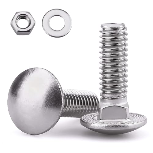 3/8-16 x 1-1/4" Carriage Bolts Kits, Grade A2-70, 304 Stainless Steel Carriage Screws with Hex Nuts and Washers, Round Head Square Neck, Coarse Thread, 8 Sets