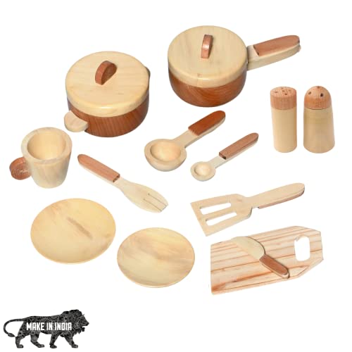 Image of Gift Equals Love Wooden Kitchen Set Toy Natural Cooking Sets Pretend Play Toys for Little Boys and Girls and Kids Age 3+ (Premium)