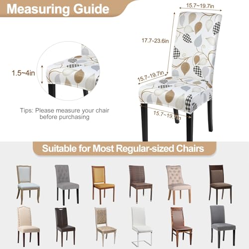 Image of SearchI Dining Room Chair Covers Set of 4, Stretch Printed Floral Parsons Chair Slipcovers Removable Washable Kitchen Chair Protector Cover for Dining Room, Hotel, Ceremony (Checked Leaf Pattern)