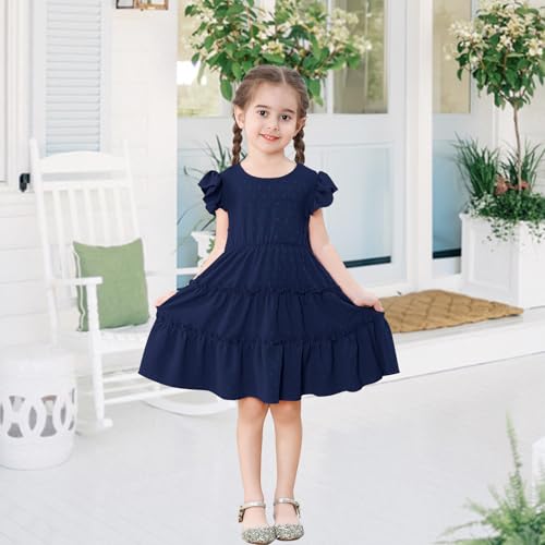 Toddler Baby Girls Dress Solid Little Girl Summer Dress Swiss Dot Round Neck Ruffled Sleeves for Holiday Party2