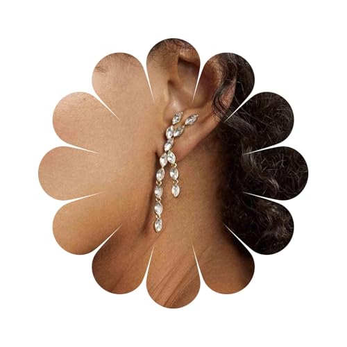 Yheakne Vintage Largos Pendientes De Diamantes De Imitación De Oro Pavimentado Cz Pendientes De Cristal De La Oreja Escalador Pendientes De Diamantes De Imitación De Gota Joyería Para Las Mujeres