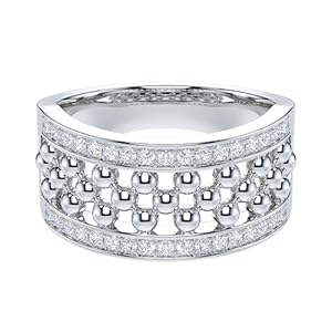 THELANDA Genuine Moissanite or Simulated Diamond Sterling Silver 9.8mm Unisex Beads Bubbles Balls Cocktail Promise Ring Wedding Band