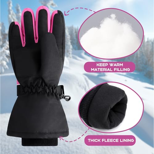 Image of Duoyeree Kids Waterproof Ski Gloves Warm 5-Fingered Winter Accessories for Boys & Girls Aged 4-13.