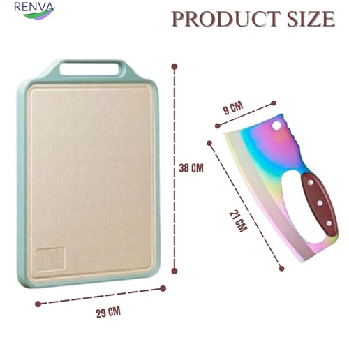 Image of RENVA Stainless Steel Cutting Board,Double Sided Steel Cutting Boards for Kitchen and Premium Carbon Stainless Steel Chef Knife Set with Wooden Handle(Green, Chopping Board with Knife)