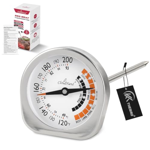 Image of Leave in Probe Meat Thermometer Oven Safe Dual Pointer Dial BBQ Grill