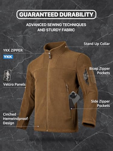 Image of FREE SOLDIER Men's Tactical Long Sleeve Fleece Coat Weatherproof Full Zip Up Lightweight Fleece Jacket Sweatshirt