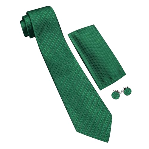 Image of Barry.Wang Solid Striped Tie for Men Silk Necktie Pocket Square Cufflinks Formal Wedding Party Business