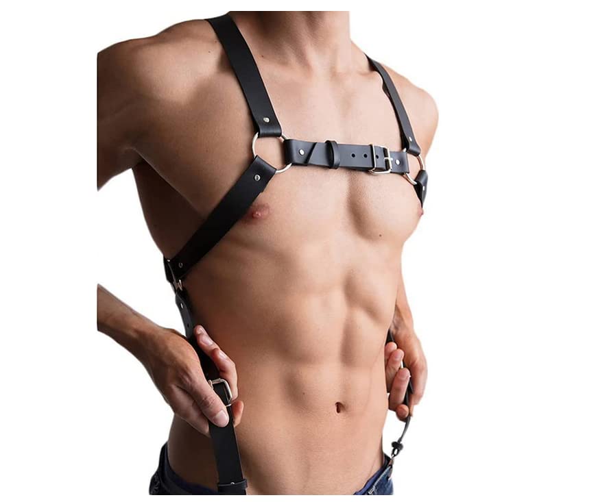 Adjustable Men's Punk Chest Belt Leather Body Chest Harness Belt Shiny Half Body Chest Strap Rave Clubwear Masquerade Costume2