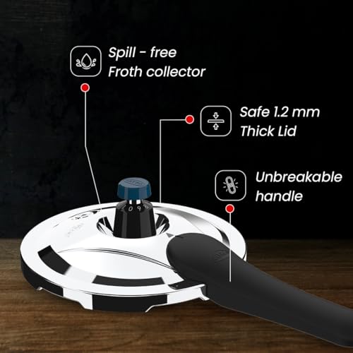 Image of Ultra Triply Krono Pressure Cooker 3 Litre | Whistle Counter | Spillage Control | AISI 304 Food Grade Stainless Steel Cooker | 5 Years Warranty | 1.2 MM Lid Thickness | Induction Compatible