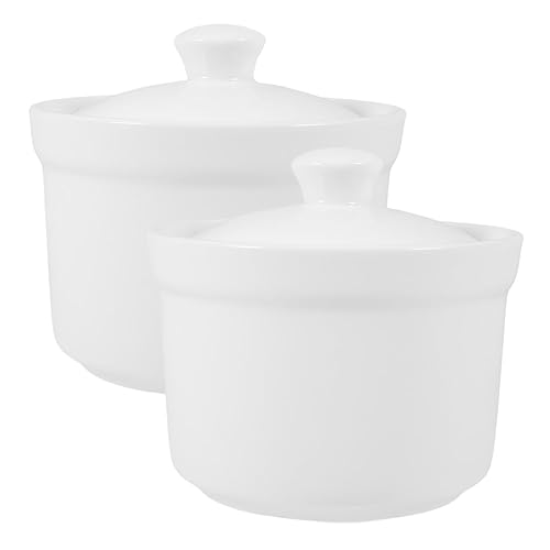 Luxshiny 2pcs Soup Cups with Lids White Ceramic Stew Pot
