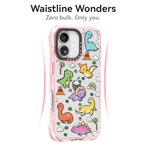 Coque iPhone rose pailleté dinosaure antichoc militaire 6,1 pouces