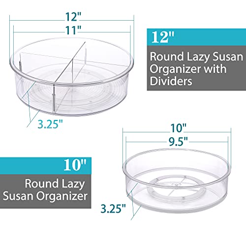 Lotfancy Lazy Susan Organizer, Pack Of 2, 12” And 10” Round Lazy Susan Turntable For Cabinet, Clear Plastic Rotating Storage Container For Table, Pantry #TOP1
