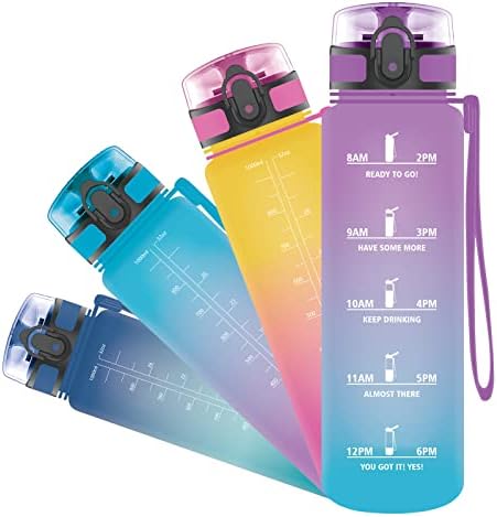 Grsta water bottle with time markings - Water bottle 0.5l, BPA free water bottle - Kids water bottles, Leakproof water bottle for School, Bike, Run, Travel, Outdoor