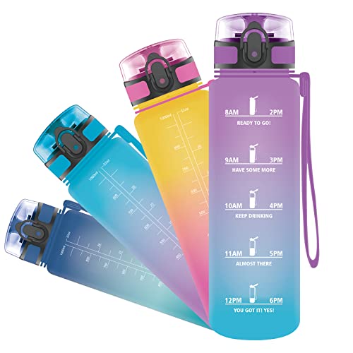 Grsta Botella Agua - Botella de Agua Deportes 1L Botella Deportiva Tritan de Plástico Sin BPA con Filtro & Marcador de Tiempo para Niños y Adultos, Hogar y Exterior thumbnail