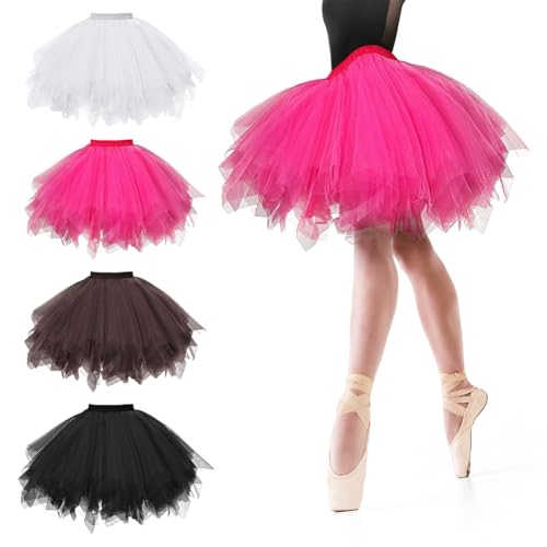 AUYAO Damen Tutu Klassisch Rock, Ballett Tüllrock Petticoat Unterrock, Tütü Röcke, 50er Ballet Elastisch Tanzrock Tanzkleid Ballkleid Kurz Retro Party Kostüme Tanzen (Rose Rot)