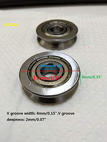 Driak 2Pcs 10X35X9Mm/0.39"X1.37"X0.35" Deep V Groove Sealed Guide Pulley Rail Ball Bearings Wheel,V6200Zz #TOP1