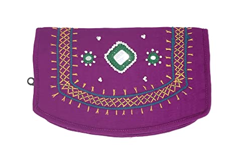 Image of SriShopify Traditional Ladies Clutch Wallet Handmade Banjara Cotton Hand Purse Rakhi Rakshabandhan Gift for Sister (7.5 Inch Magenta Pink Pouch)