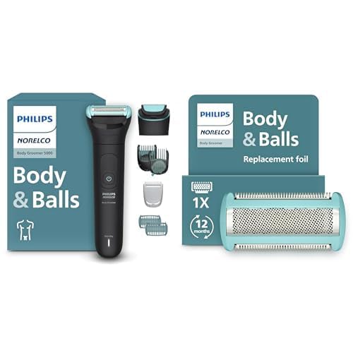 Philips Norelco Body Groomer Series 5000, BG5495/50 with Philips Norelco Body Groomer Replacement Shaving Foil Head, BG2010/40 - Dual Head, 100% Showerproof