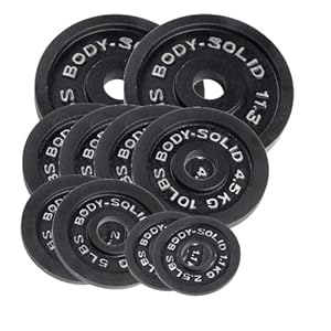 Body-Solid Cast Iron Olympic Weight Plate Set, Free Weights Dumbbell Plates with 2 Inch Standard Hole for All Olympic Barbell Types