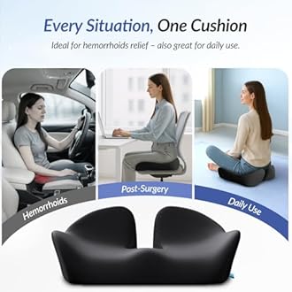 ZIKEE Thickened Seat Cushion, Ergonomic Memory Foam Hemorrhoid Pillow for Hip, Sciatica, Long Sitting Relief, 6.0" Thick Office Chair Cushion with Widened Cutout for Tailbone Pain Relief in Car, Home