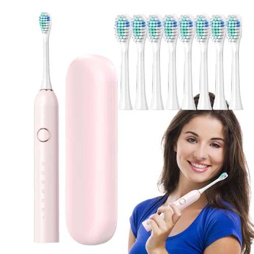 Cepillo de dientes eléctrico para adultos y niños - Cepillo de dientes eléctrico para adultos | Cepillo de dientes electrónico recargable de 40000 VPM 6 modos con estuche de viaje, cabezal 4/8