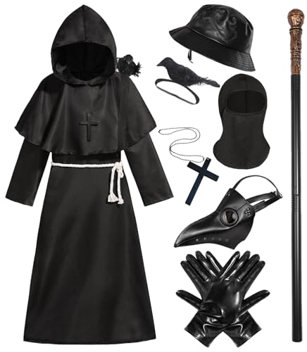 Jiobabe GR025 Plague Doctor Halloween Costume For Kids Boys Girls Steampunk Leatherface Costume Child Medieval Black Plague Outfit cover