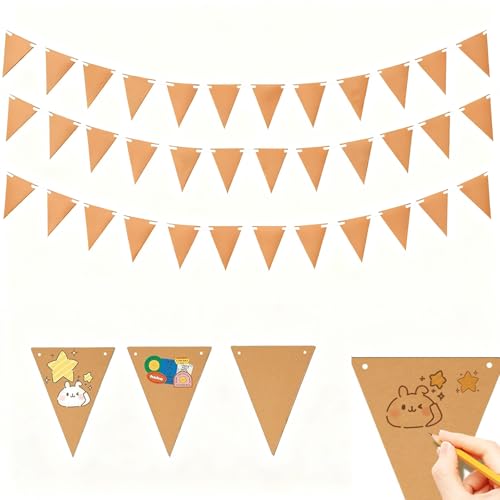 36 pièces Guirlande fanions kraft avec ficelle, fanions en papier triangulaires 18x13 cm pour décoration DIY mariage anniversaire fête scolaire personnalisable